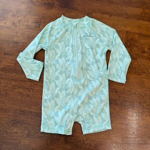 Eddie Bauer Baby Mint Green Tropical Leaf Rashguard One Piece Swimsuit size 12 M